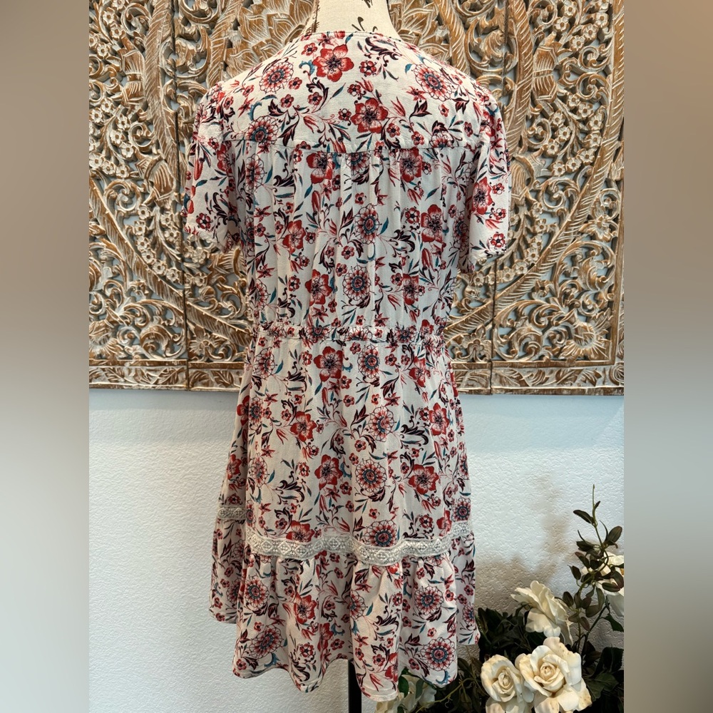 Knox Rose Pale Pink Floral Babydoll Flowy Mini Dress w/ Tie Cinch Waistband - Picture 2 of 14